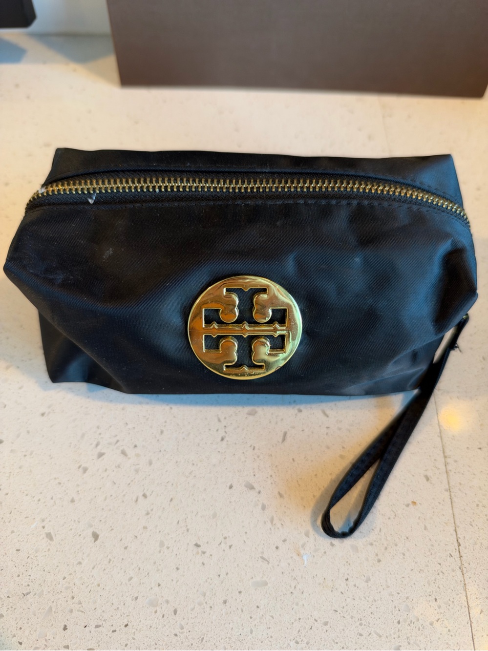 Tory Burch Black Cosmetic Wristlet with Gold Logo